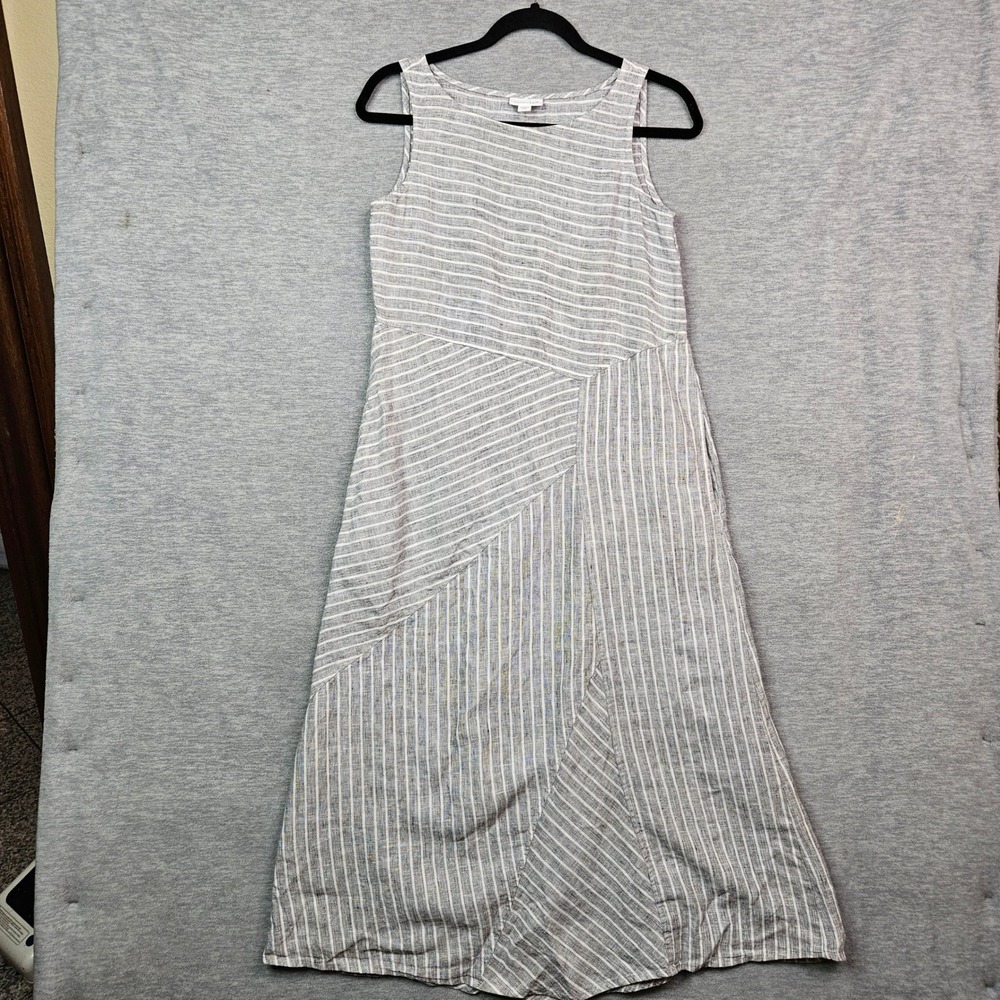 J.Jill Love Linen Striped Sleeveless Dress Grey White Women's Sz XS Petite